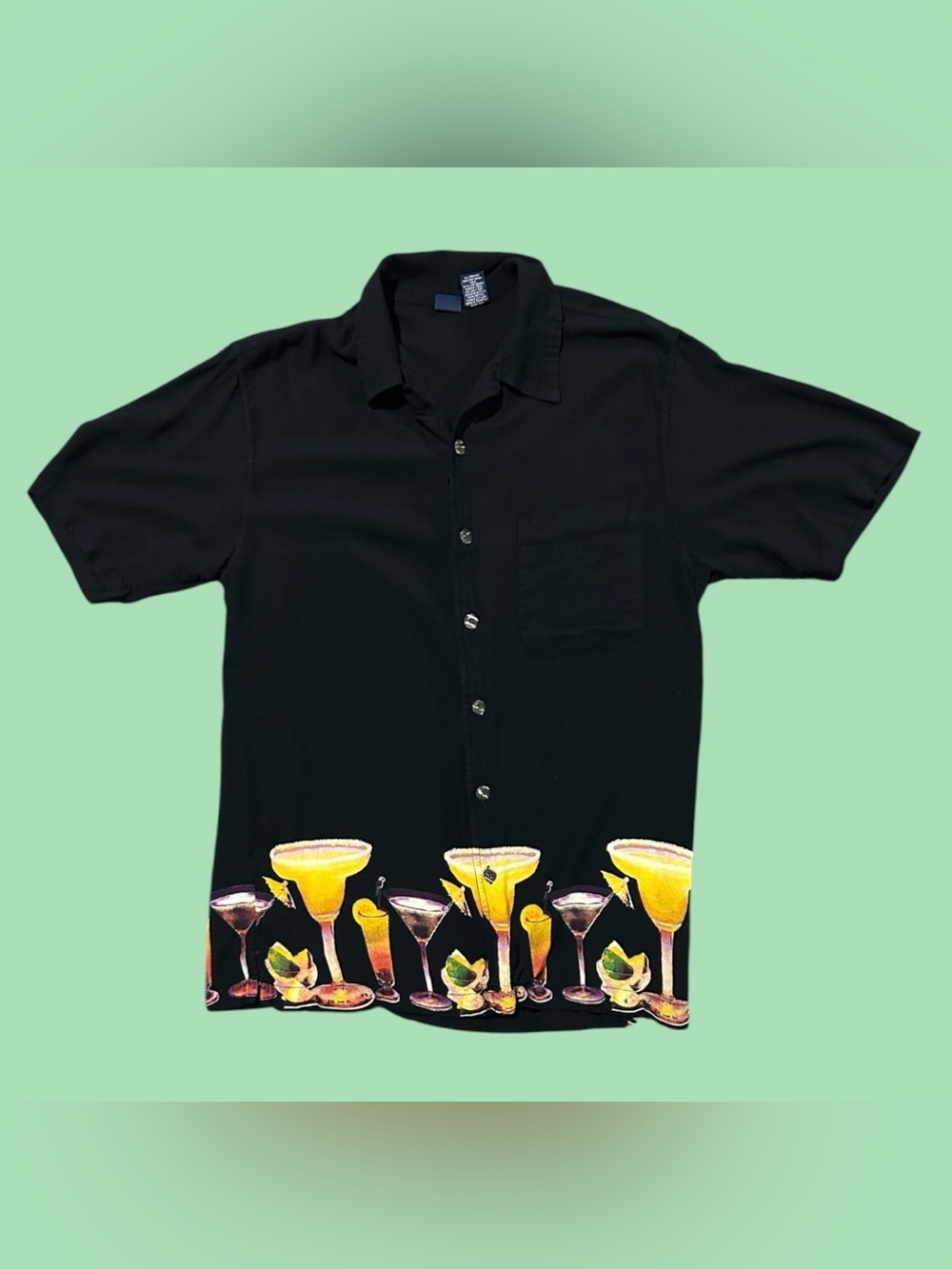 Vintage Cherokee Cocktails Print Short Sleeve Button Down Shirt Medium